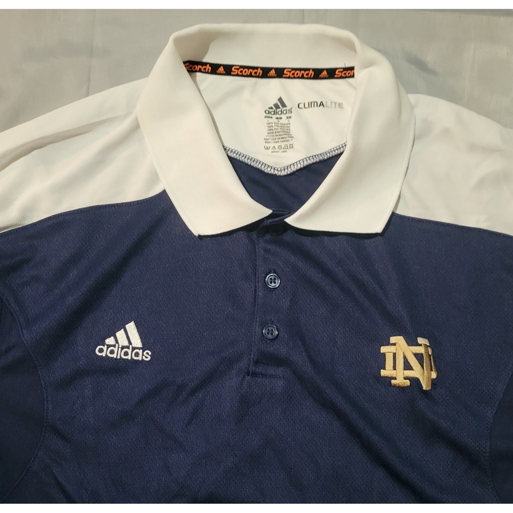 Notre Dame Polo‎ Shirt Mens Large L Blue Adidas Scorch Climalite Golf Stretch